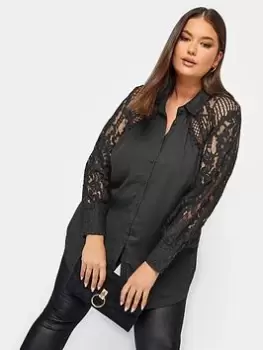 Yours Lace Shirt, Black, Size 16, Women