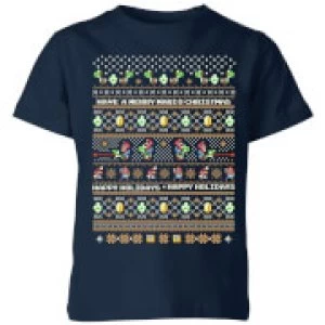 Nintendo Super Mario Yoshi Have A Merry Mario Christmas Kid's T-Shirt - Navy - 5-6 Years - Navy