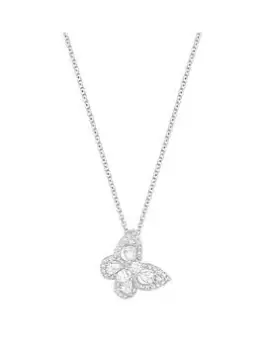 Simply Silver Sterling Silver 925 Silver Cubic Zirconia Butterfly Pendant Necklace, Silver, Women