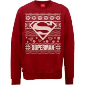 DC Superman Christmas Knit Logo Red Christmas Sweatshirt - L - Red