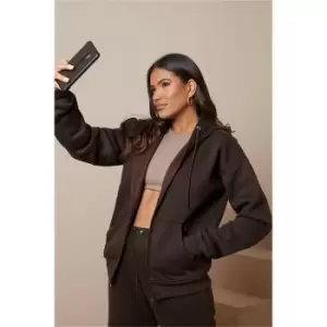 I Saw It First Chocolate Oversized Zip Front Hoodie With Pockets - Brown