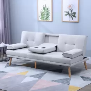 HOMCOM 3 Seater Sofa Bed Scandi Style Recliner With Adjustable Back And Middle Drinks Table Grey