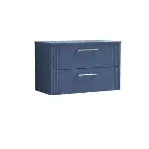 Nuie Deco 800mm Wall Hung 2 Drawer Vanity & Worktop - Satin Blue