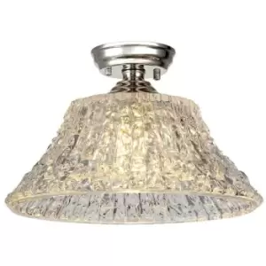 Luminosa Talisa Flush Ceiling Lamp E27 With Round 38cm Patterned Glass Shade Polished Nickel, Clear