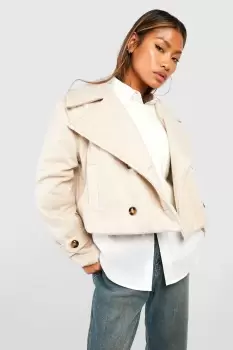 Textured Wool Look Crop Trench Coat