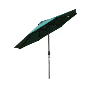 Outsunny 2.7m Patio LED Umbrella with Push Button Tilt/Crank 8 Ribs Sun Shade for Outdoor Table Market Umbrella Green