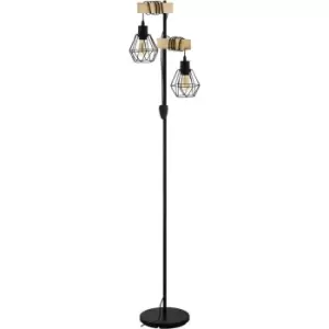 TOWNSHEND 5 Caged Floor Lamp - Black and wood - Eglo