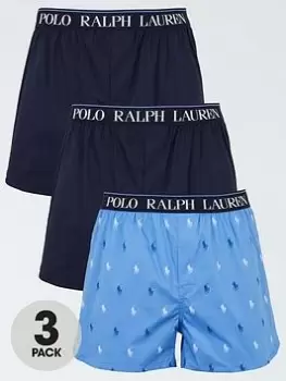 Polo Ralph Lauren Woven Boxers (3 Pack) - Blues, Size S, Men