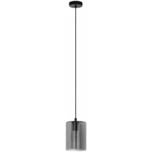 Pendant Light Colour Black Shade Black Transparent Smoked Glass Bulb E27 1x40W