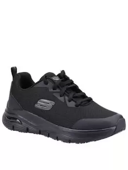 Skechers Arch Fit Lace Up Athletic Workwear Trainers, Black, Size 4, Women