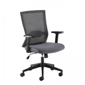 Travis grey mesh back operator chair with grey fabric seat and black