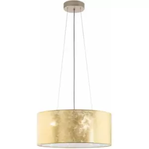 Pendant Ceiling Light Colour Champagne Shade Gold Fabric Bulb E27 3x60W