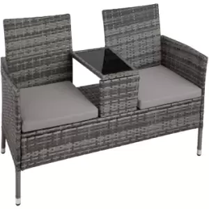 Garden bench with table poly rattan - love seat, patio set, garden set - grey/light grey - grey/light grey