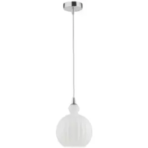 Fayetteville 15cm Globe Pendant Ceiling Light Chrome Aluminium Opal Glass LED E14 - Merano