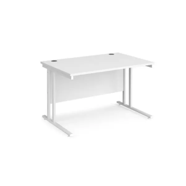 Office Desk 1200mm Rectangular Desk With Cantilever Leg White Tops With White Frames 800mm Depth Maestro 25