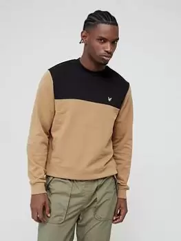 Lyle & Scott Contrast Yoke Crew Neck Sweatshirt - Camel, Camel, Size XL, Men