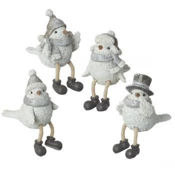 Grey & White Birds In Hats (Set of 4)