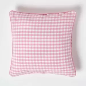 Cotton Gingham Check Pink Cushion Cover, 45 x 45cm - Pink - Homescapes