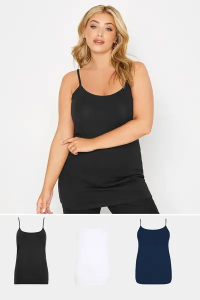 Yours 3 Pack Cami Tops Black