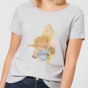 Disney Beauty And The Beast Princess Filled Silhouette Belle Womens T-Shirt - Grey - XL