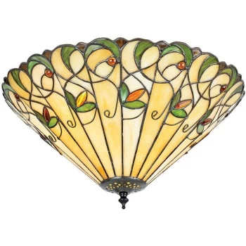 Interiors Jamelia - 2 Light Medium Ceiling Flush Light Tiffany Style Glass, E27