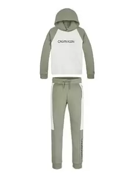 Calvin Klein Jeans Boys Modern Colour Block Hoodie And Jogger Set - Khaki, Size Age: 8 Years