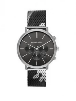 Michael Kors Blake Black and Silver Detail Multi Dial Back and Gunmetal Camo Print Stainless Steel Mesh Strap Mens Watch, One Colour, Men