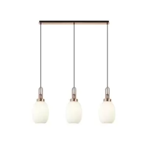 Yorktown Linear 3 Light Ceiling Pendant E27 With 20cm Almond Ribbed Glass, Opal Copper, Matt Black