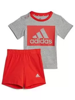 Boys, adidas Favourites Infant Big Logo Short And Tee Set - Light Grey, Light Grey, Size 3-6 Months