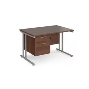 Office Desk Rectangular Desk 1200mm With Pedestal Walnut Top With Silver Frame 800mm Depth Maestro 25 MC12P2SW