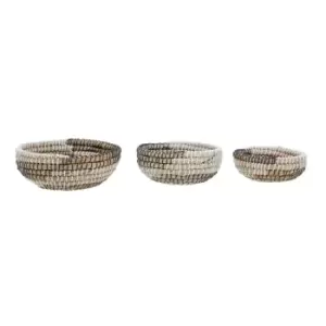 Interiors by PH Round Straw Baskets, Black/White, Set Of 3