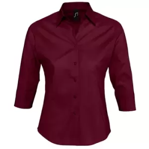 SOLS Womens/Ladies Effect 3/4 Sleeve Fitted Work Shirt (S) (Burgundy)