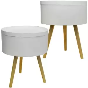 Watsons - drum - 2 pack - Retro Wood Tray Top End Table / Bedside Table - White / Natural - White / Pine