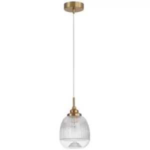 Estevan 15cm Dome Pendant Ceiling Light Satin Gold Metal Clear Glass LED E14 - Merano