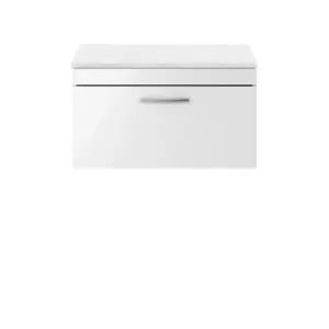 Nuie Athena 800 Wall Hung Single Drawer Vanity & Sparkling White Worktop - Gloss White