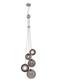 Ceiling Cluster Pendant, 5 x G9, Polished Chrome, Smoked Glass