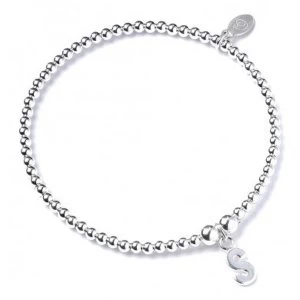 Initial S Charm with Sterling Silver Ball Bead Bracelet