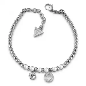 Guess Rhodium Plated Charm Crystal Pearl Coin bracelet