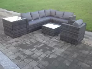 Fimous 7 Seater Outdoor Dark Grey Rattan Lounge Complete Sofa Set with Coffee Table and Side Table