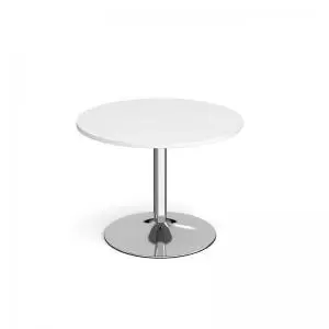 Genoa circular dining table with chrome trumpet base 1000mm - white