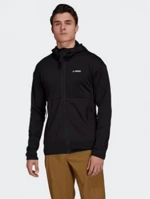 adidas Terrex Tech Fleece Light Hooded Hiking Jacket, Black, Size L, Men