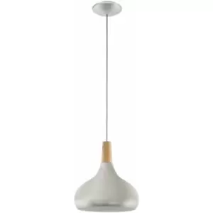 Pendant Ceiling Light Colour Brushed Silver Shade Brown Wood Bulb E27 1x60W