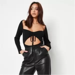 Missguided Petite Rib Cut Out Knit Bodysuit - Black