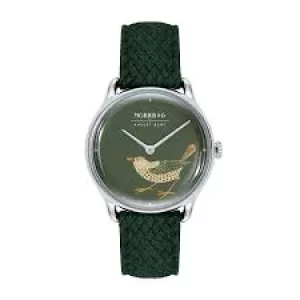 August Berg x Morris & Co Crimson Silver Strawberry Thief Bird Green Perlon 30Mm Watch M1STB0630E17VGN7