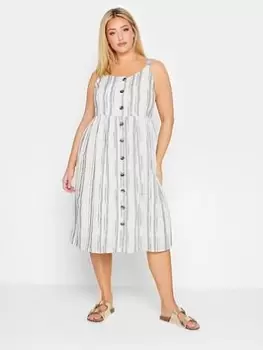 Yours Strappy Button Lined Sundress Stripe, White, Size 16, Women