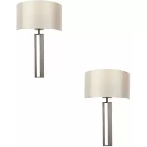 2 PACK Brushed Bronze Slotted Wall Light & Mink Satin Half Shade - Dimmable