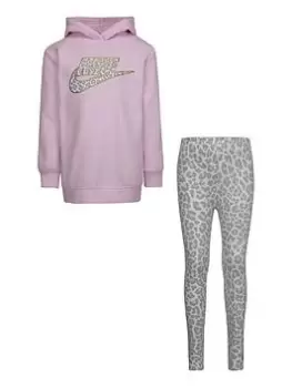 Nike Fleece Pullover & Legging Set - Pink/White, Size 6-7 Years, Women