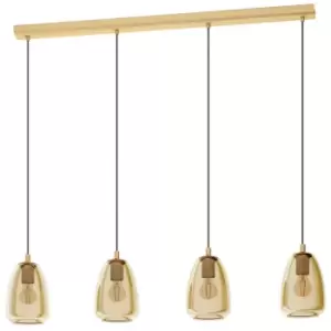 Alobrase 4 Lamp Straight Bar Pendant Ceiling Light Brushed Brass - Eglo