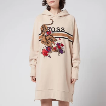 Hugo Boss Tiger Graphic Longline Hoodie Beige Size M Women