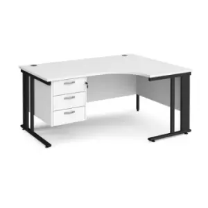 Office Desk Right Hand Corner Desk 1600mm With Pedestal White Top With Black Frame 1200mm Depth Maestro 25 MCM16ERP3KWH